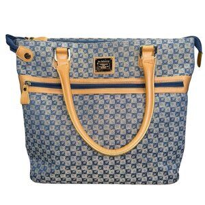 Liz Claiborne Randa Luggage Carry on Purse Tote Blue Tan Gold Shoulder Strap